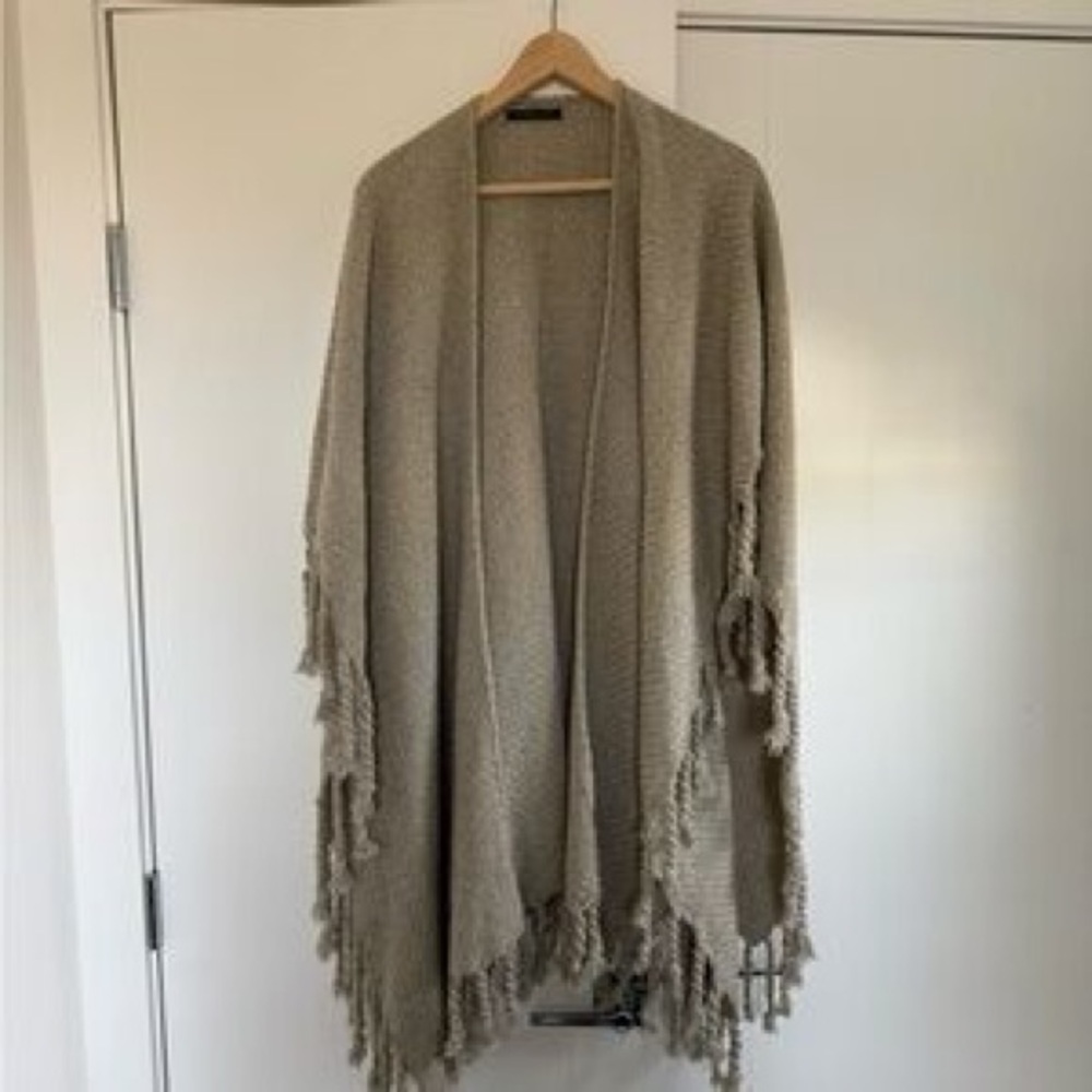 Free People x Do Everything in Love Fringed Knit Shawl Cardigan